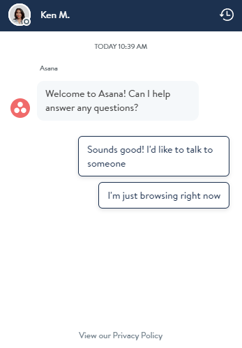 exemplo de chatbot asana