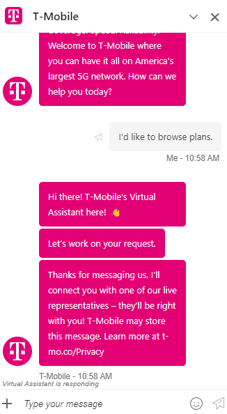 exemplo de chatbot t mobile