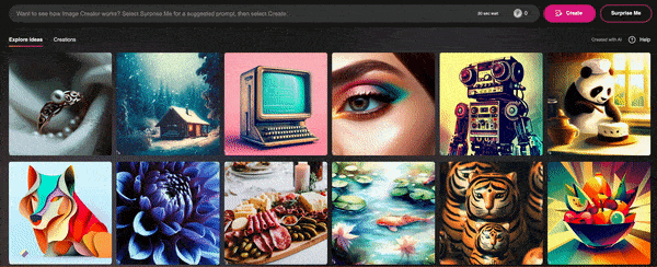 Criador de imagens do Bing Explorar ideias