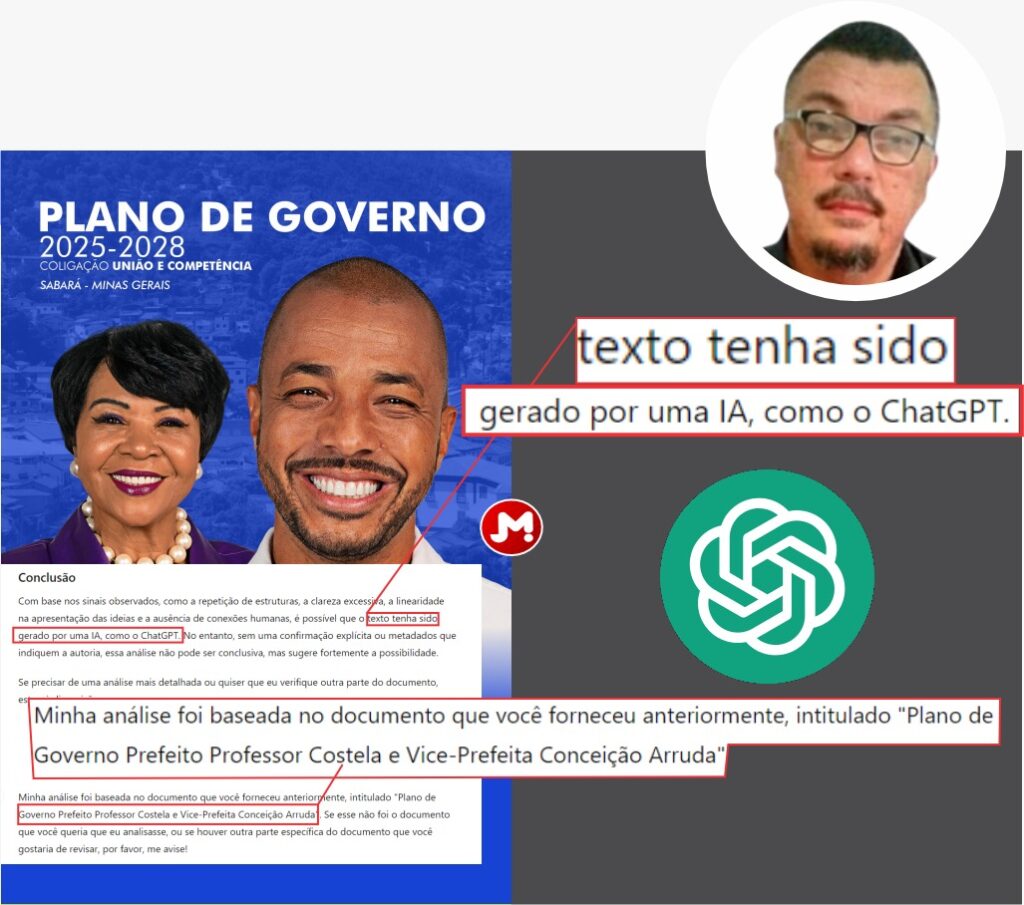 Jornal Minas | Plano de governo do Professor Costela para Sabará foi escrito no ChatGPT, diz a própria inteligência artificial