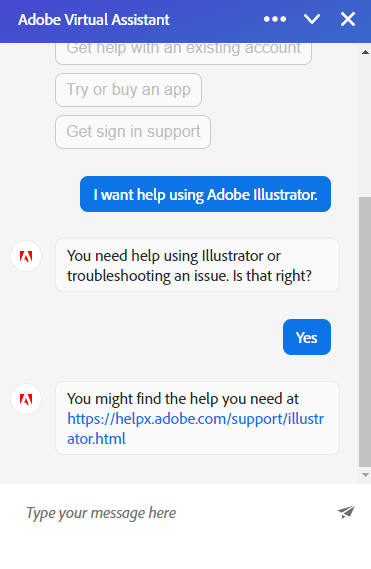 exemplo de chatbot adobe