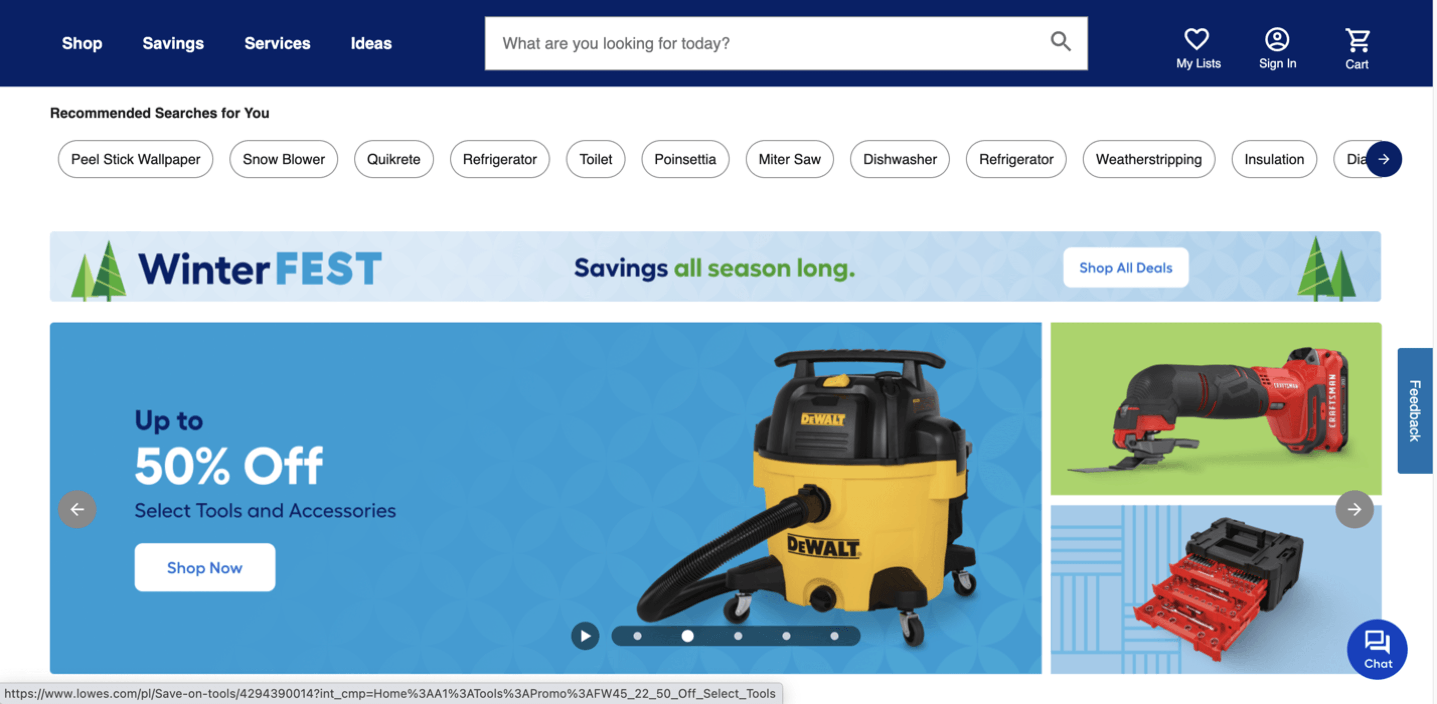 Captura de tela do anúncio no site da Lowe's