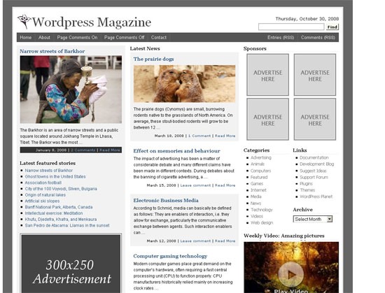 WordPress Magazine Theme - Screen Shot.