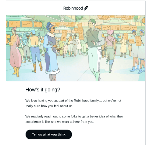 E-mail da Robinhood contendo uma pesquisa