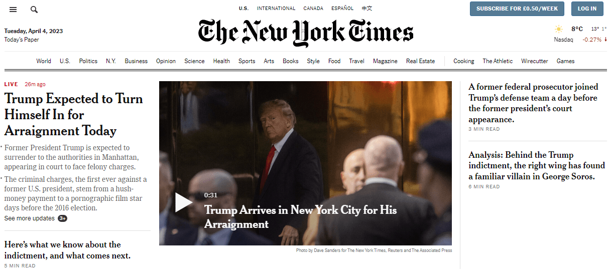 Notícias da página inicial do New York Times Conteúdo YMYL