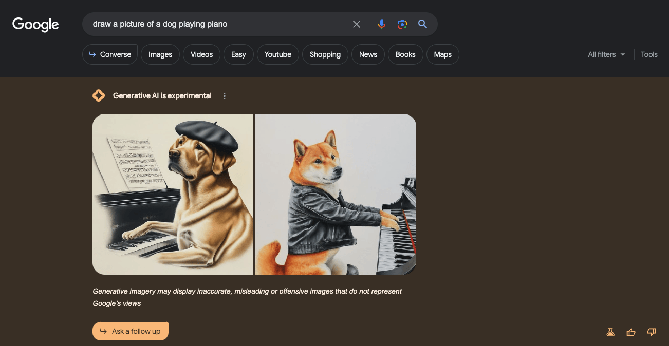 Google AI gera fotos de cães tocando piano