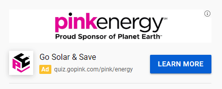 Anúncio complementar da Pink Energy que aparece na barra lateral de um vídeo do YouTube