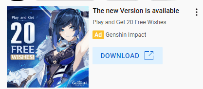 Anúncio gráfico do Genshin Impact no YouTube