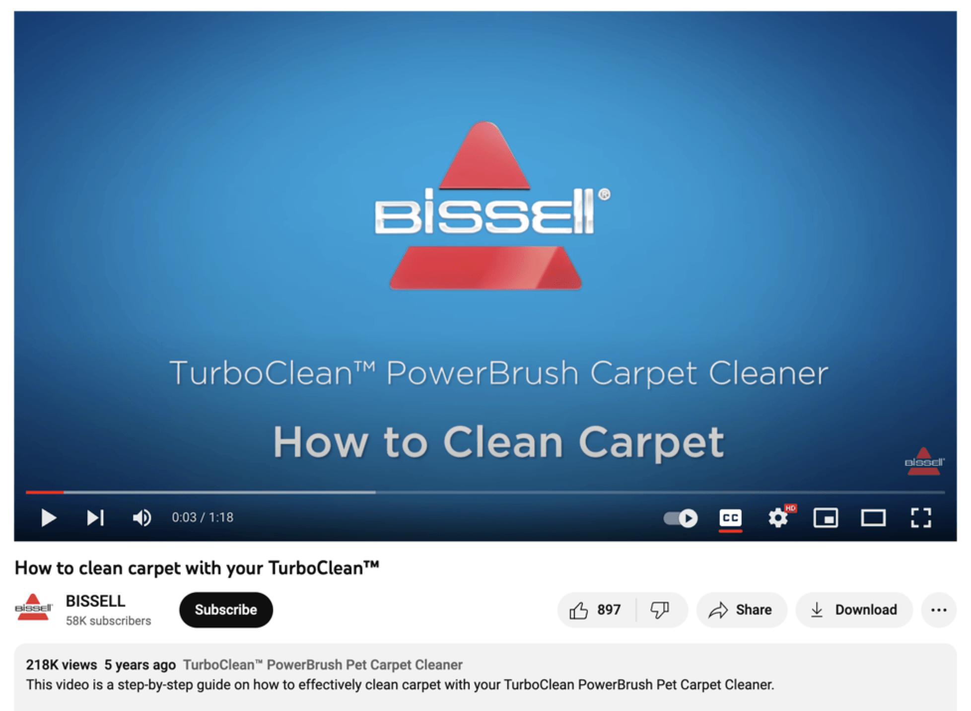 Captura de tela do vídeo de instruções do Bissell