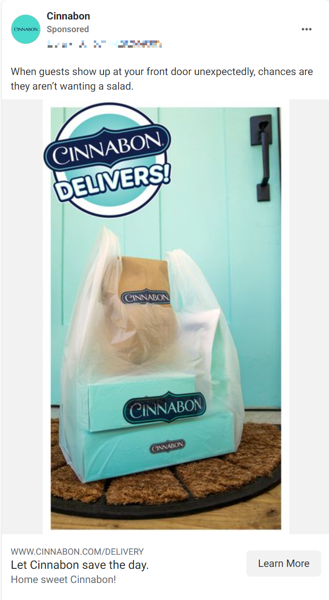 Anúncio da Cinnabon no Facebook