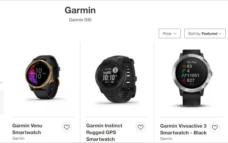 página de destino do relógio garmin