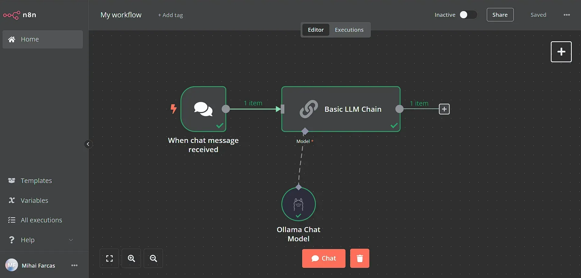 n8n workflow with local LLM using Ollama