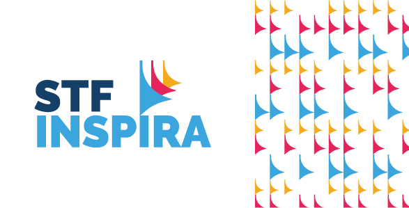 Logomarca colorida que destaca os arcos do prédio do STF em cor azul, amarelo e vermelho.