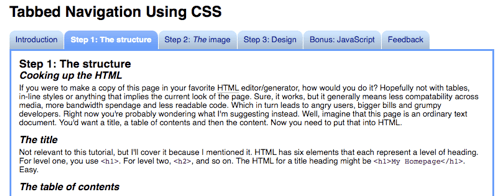Navegação com guias usando CSS