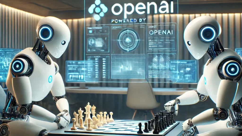 Ilustração dois robôs com IA a jogar xadrez