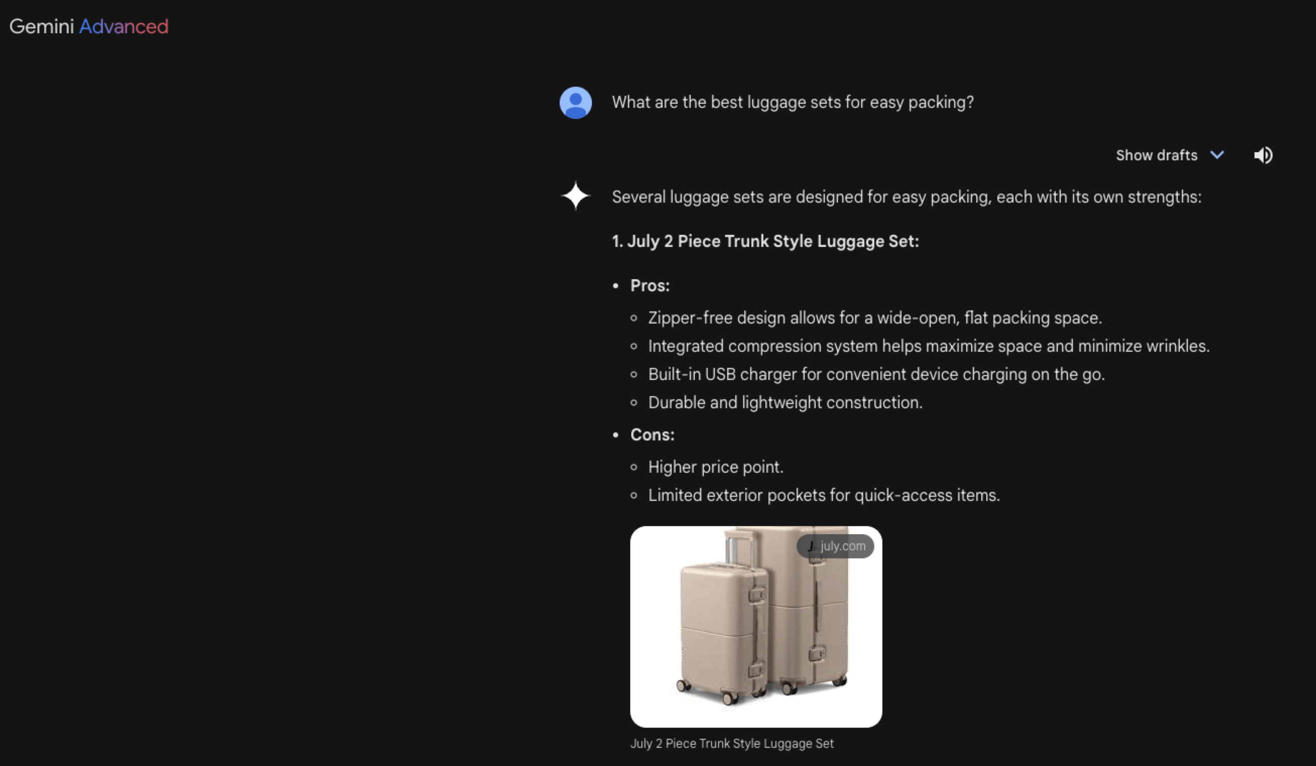 Recomendações de produtos do Google Gemini