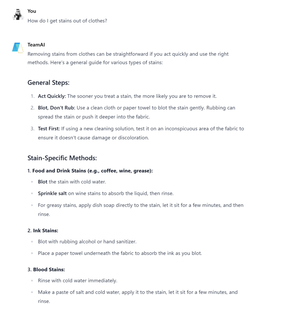 A IA generativa resulta sobre se livrar das manchas em roupas