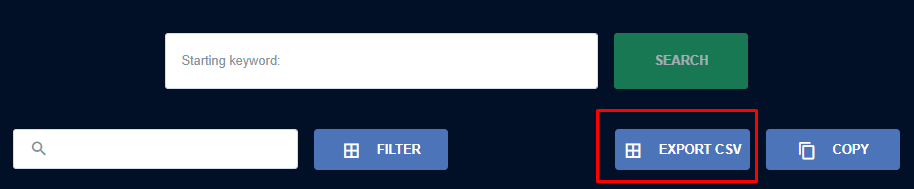 Recurso de exportação na ferramenta de pesquisa de palavras -chave