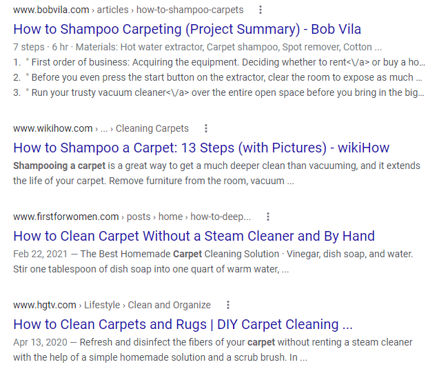 Lista de resultados de pesquisa para uma palavra -chave