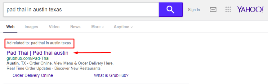 Captura de tela de publicidade paga on -line Bing Network Yahoo Largura total