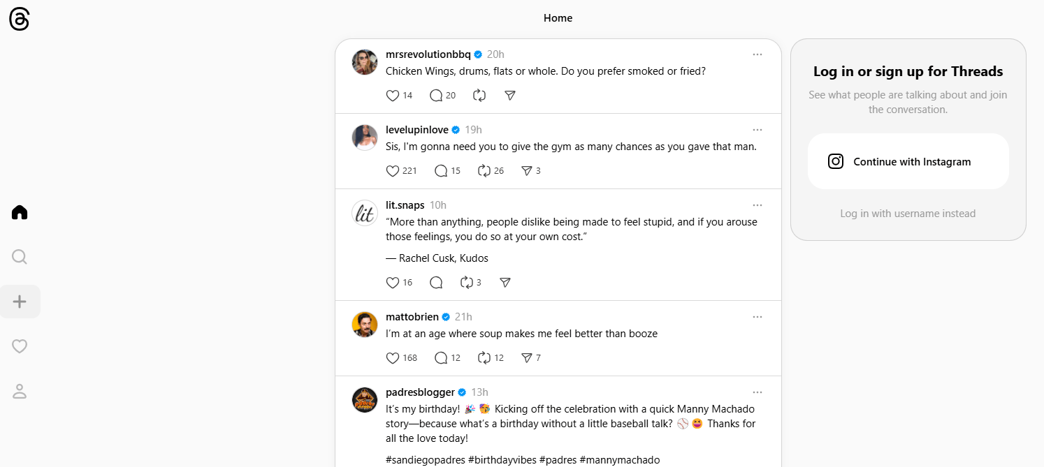 Captura de tela da página inicial dos threads