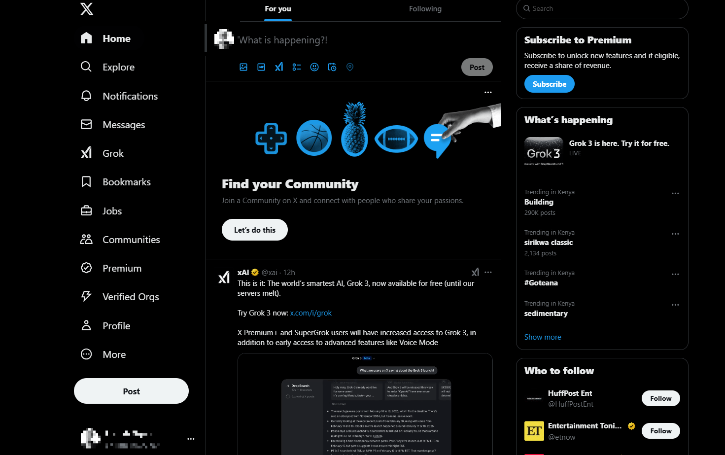 Captura de tela da página inicial X