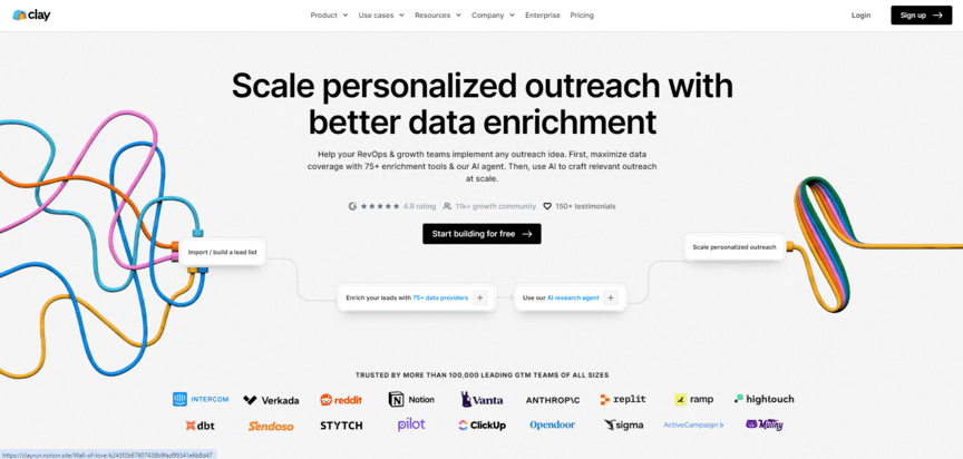 Página inicial do site Clay