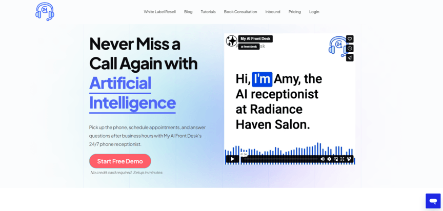 Página inicial do meu site AI Front Desk