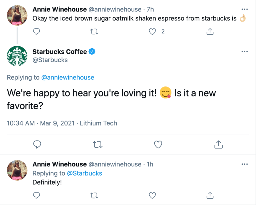 Exemplo de Starbucks respondendo aos comentários da mídia social