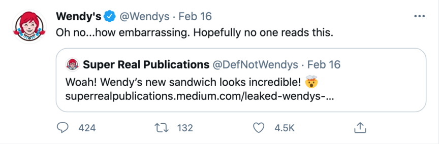 Wendys Twitter Post exemplo