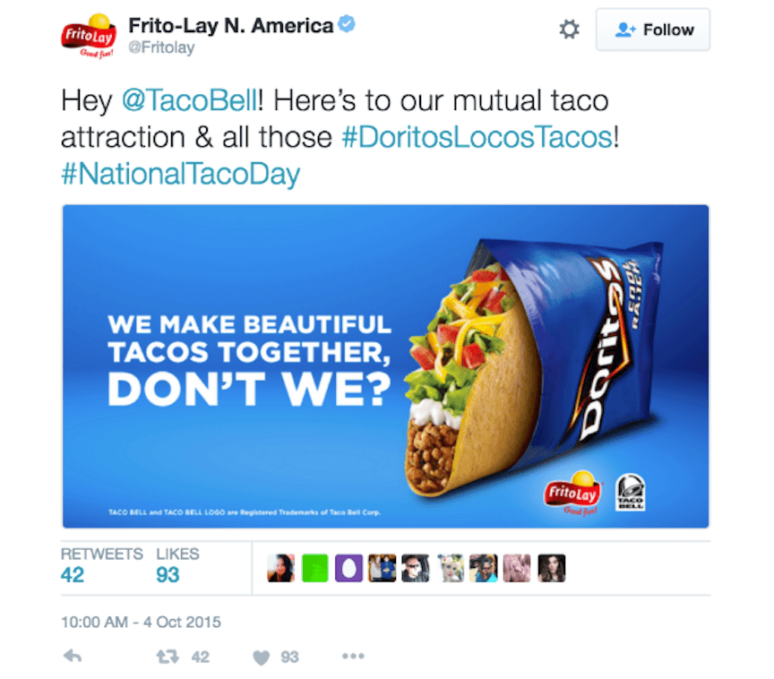 Exemplo de marketing de parceiros de Frito Lay e Taco Bell