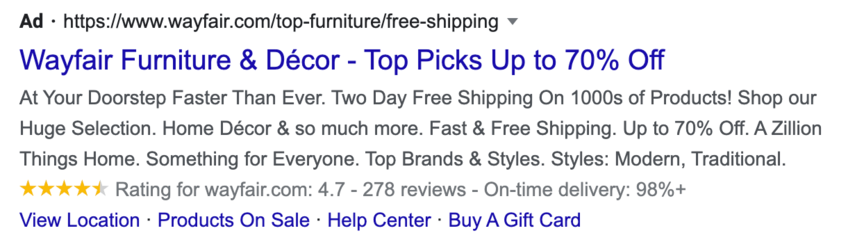 Wayfair FUNITRE PPC AD