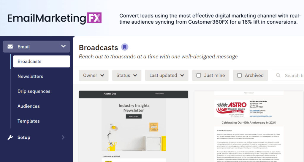 Interface emailmarketingfx