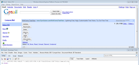 Como o Gmail está atualmente na pré -visualização do IE9