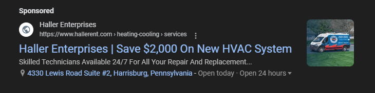 AD PPC para uma empresa HVAC