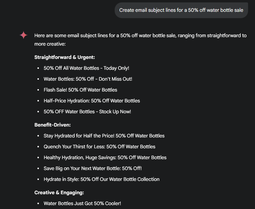 Linhas de assunto para um e -mail de garrafa de água