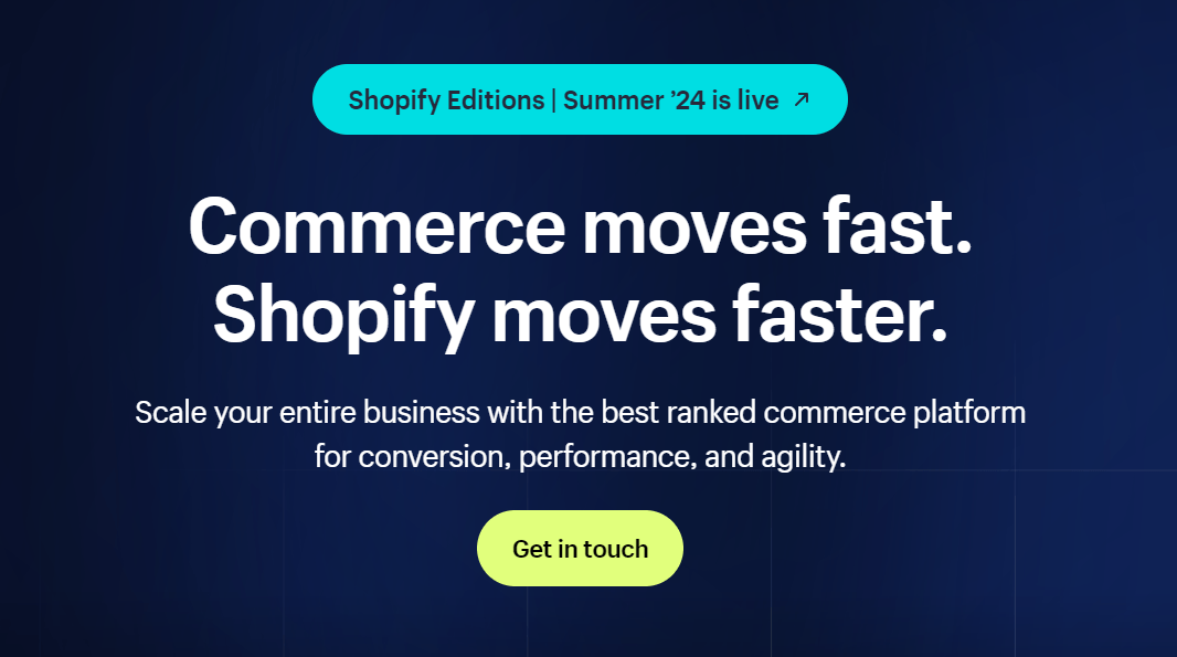 Captura de tela do Shopify Plus Homepage