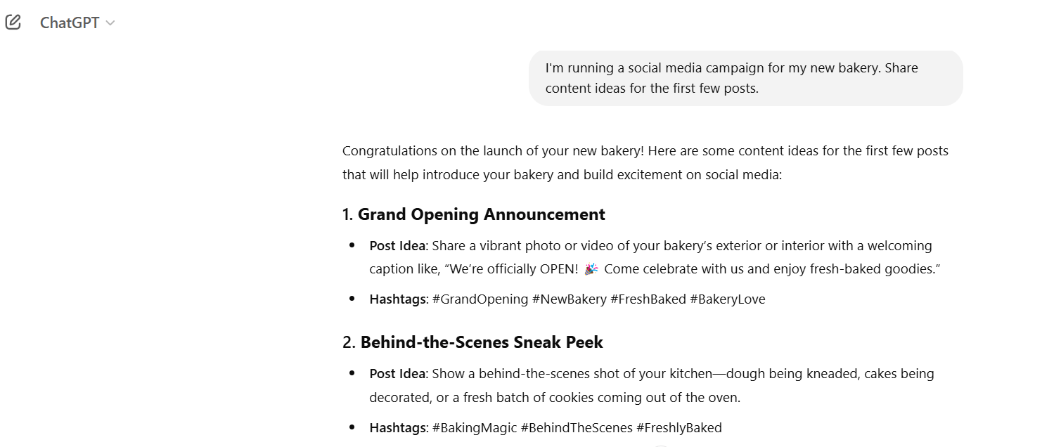 Chatgpt Schreenshot sobre como usar a ferramenta para criação de conteúdo