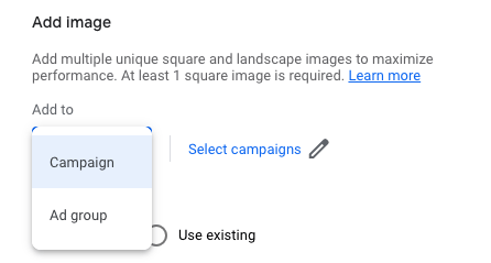 Menu do Google Ads Adicionar captura de tela de extensão