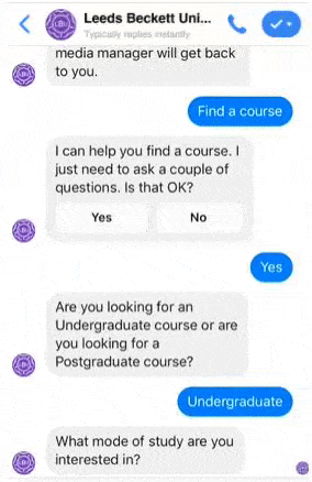 Facebook Messenger Chatbots Leeds University
