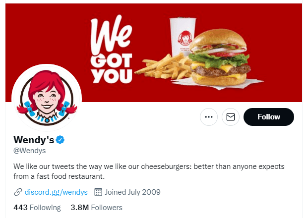 Exemplos de marca de mídia social de Wendys