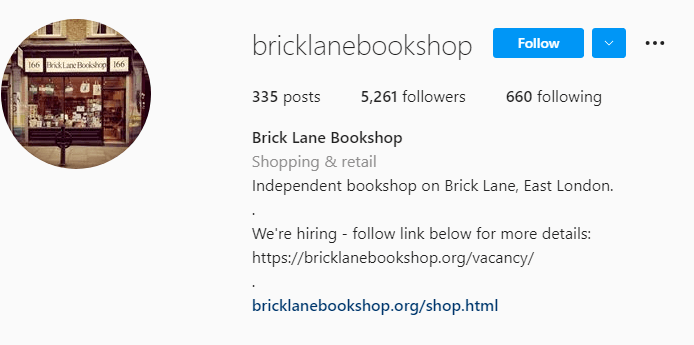 Livraria Brick Lane Small Business Instagram BIOS