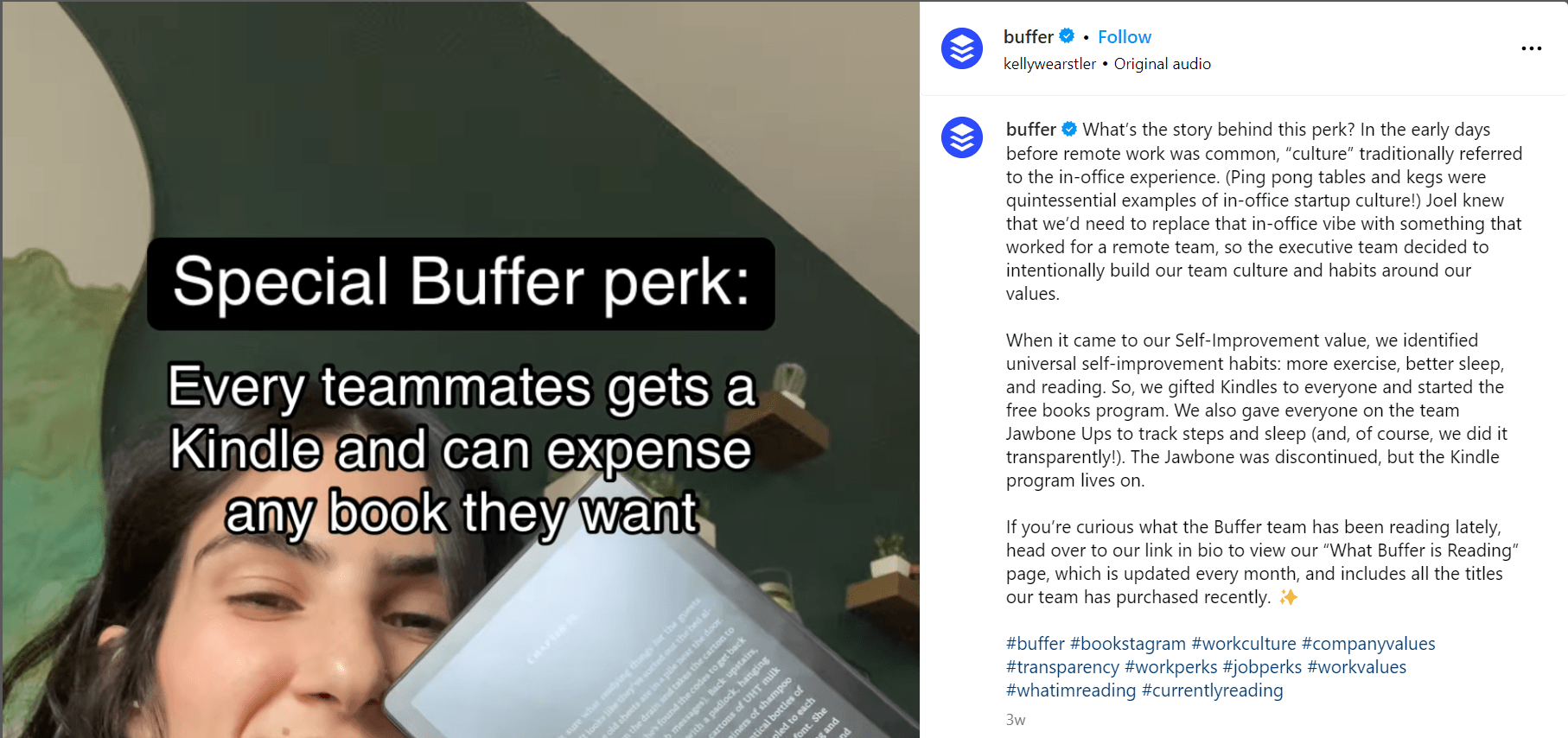 Buffer Postagem do Instagram sobre o programa Kindle