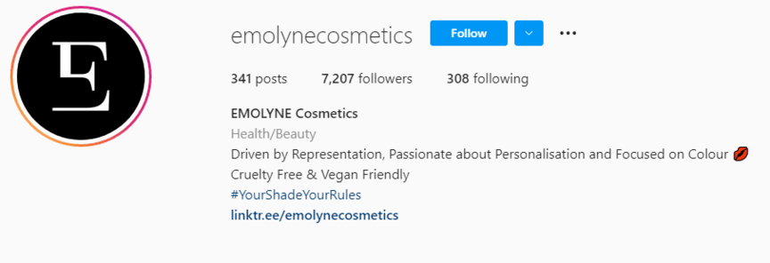 Emolyne Cosmetics Small Business Instagram BIOS