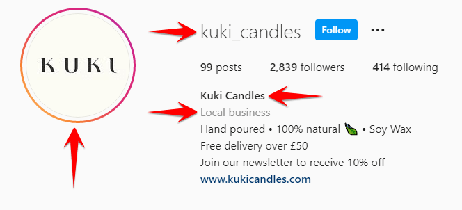 Kuki Candles Small Business Instagram BIOS
