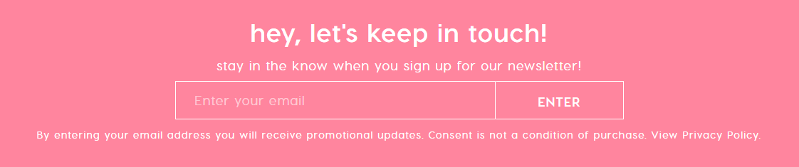 Captura de tela do formulário de inscrição de e -mail do ColourPop