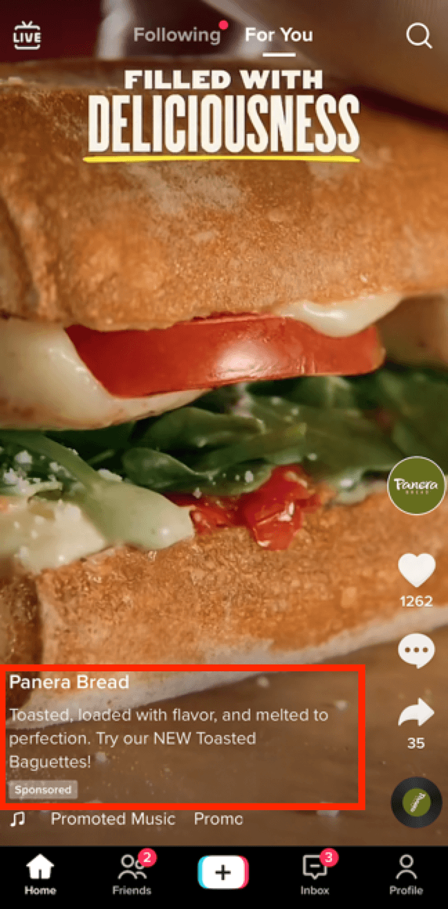 Exemplo de um anúncio de tiktok