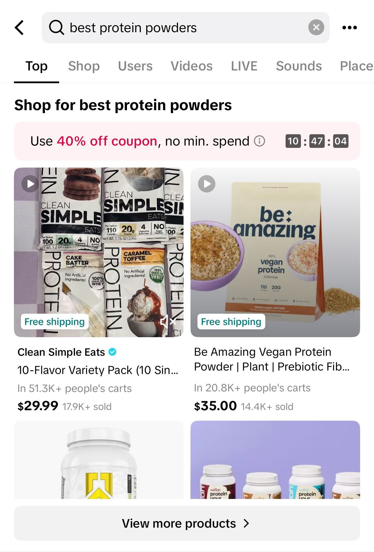 Exemplo de pesquisa de tiktok