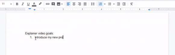 Digitando os objetivos de vídeo explicativos em um documento