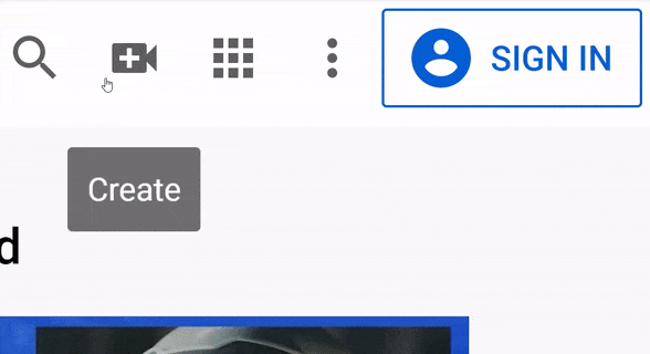 Clicando em um ícone para fazer upload de um vídeo para o YouTube